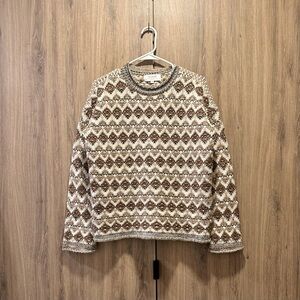 La Ligne Eugene Brown/Cream/Tan Relaxed Wool Fair Isle Chunky Sweater Size S